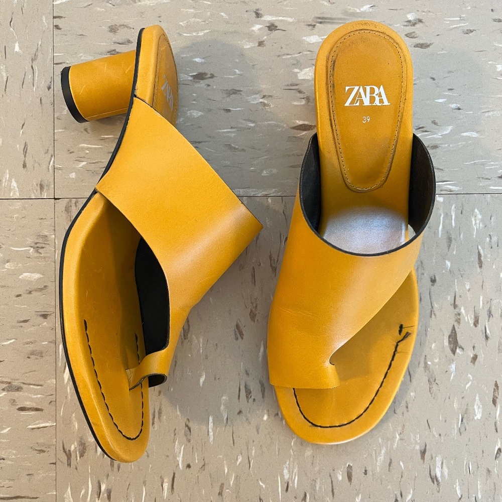 Zara Mustard/Yellow Heeled Sandals